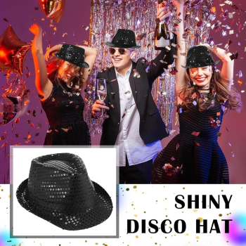 Disko Siyah Payetli Fötr Şapka Yetişkin Boy - Lisinya