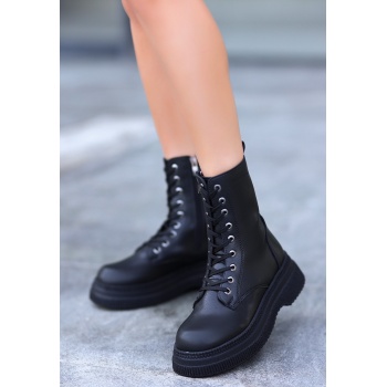 Roxan Siyah Cilt Bağcıklı Bot - Lisinya