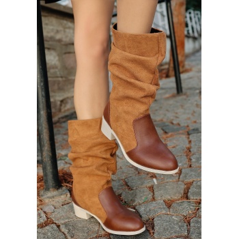 Jolin Taba Cilt Süet Detaylı Çizme - Lisinya