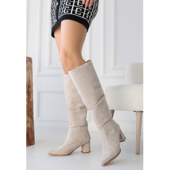 Pitay Bej Süet Topuklu Çizme - Lisinya