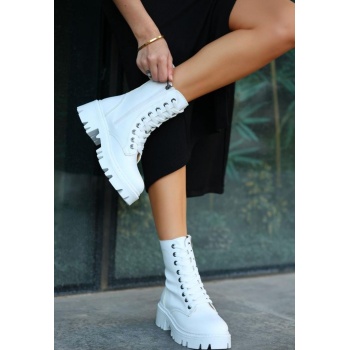 Flona Beyaz Cilt Bağcıklı Bot - Lisinya