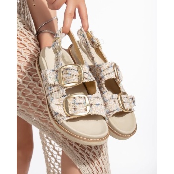 Olira Bej Simli Kemerli Sandalet - Lisinya