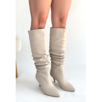 Zelya Bej Cilt Topuklu Çizme - Lisinya