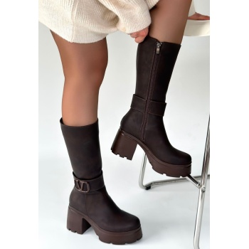 Moki Kahverengi Nubuk Topuklu Çizme - Lisinya