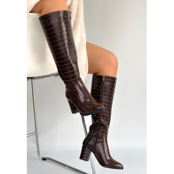 Morena Acı Kahve Desenli Rugan Topuklu Çizme - Lisinya