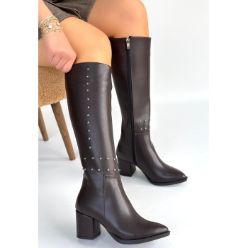 Tiyan Kahverengi Cilt Topuklu Çizme - Lisinya