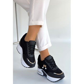 Wody Siyah Cilt Simli Bağcıklı Spor Ayakkabı - Lisinya