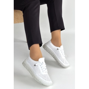 Merja Beyaz Deri Bağcıklı Spor Ayakkabı - Lisinya