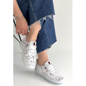 Kinte Beyaz Desenli Deri Bağcıklı Spor Ayakkabı - Lisinya