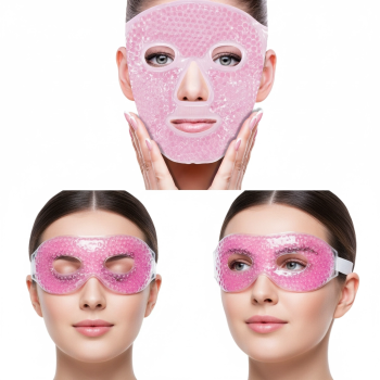 Terapi Jel Boncuklu Yüz ve Göz Maskesi Seti Pembe Sıcak ve Soğuk Kullanım ( Lisinya )