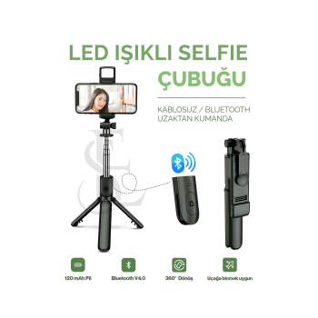Led Işıklı Selfie Çubuğu Bluetooth Kumandalı Kablosuz Tripot Selfie Monopod Selfie Stick ( Lisinya )