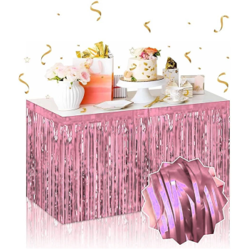 Kendinden Yapışkanlı Rose Gold Metalize Püsküllü Masa Eteği – 75 X 275 Cm Parti Süslemesi - Lisinya