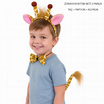 Zürafa Kosümü Aksesuar Seti 3 Lü - Taç Papyon Kuyruk - Lisinya