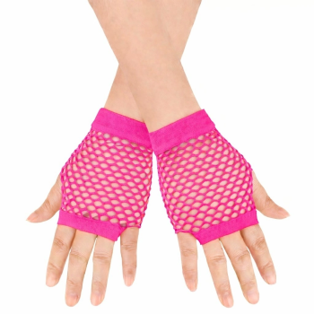 80’ler 90’lar Retro Neon Fuşya Şeker Pembesi File Parmaksız Kısa Eldiven 11 Cm - Lisinya