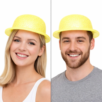 Sarı Simli Melon Şapka | İnce Plastik Glitter Yetişkin Parti Şapkası - Lisinya