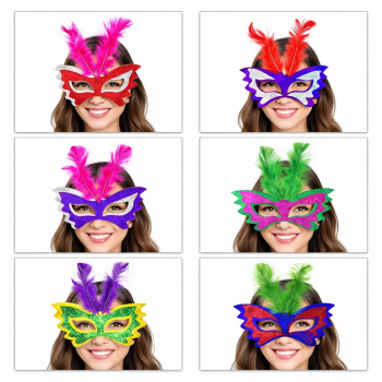 Tüylü Renkli Karton Parti Maskesi – 6 Renk - Lisinya