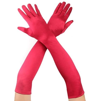 Kırmızı Renk Dirseğe Kadar Uzun Kumaş Eldiven 40 Cm - Lisinya