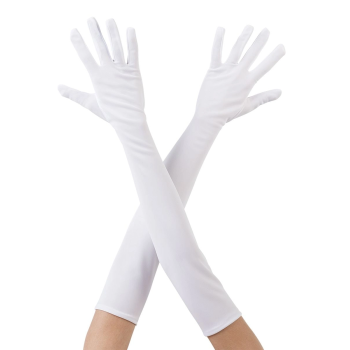Beyaz Renk Dirseğe Kadar Uzun Kumaş Eldiven 40 Cm - Lisinya