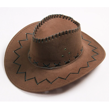 Bağcıklı Çocuk Boy Nubuk Süet Kovboy Şapkası Koyu Kahve Renk - Lisinya