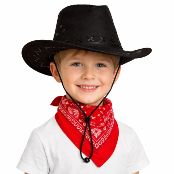 Çocuk Kovboy Şapka Siyah Kırmızı Bandana Seti - Lisinya