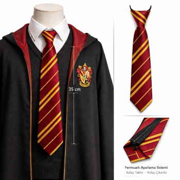 Harry Potter Gryffindor Fermuarlı Ayarlanabilir Kravat - Lisinya
