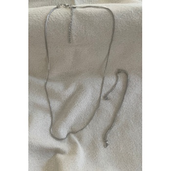 Unisex Tilki Kuyruğu Künye ile Gümüş Kolye Seti