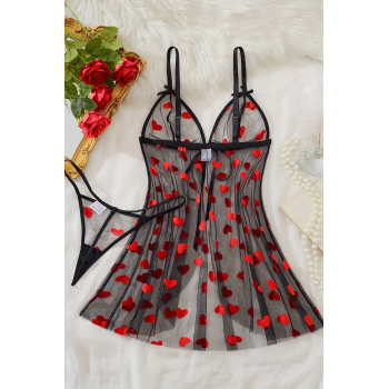 Kalp Desenli Siyah Transparan Gecelik TM1378