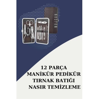 12 Parça Paslanmaz Çelik Kompakt ve Taşınabilir Manikür Makası Tırnak Makası - Lisinya