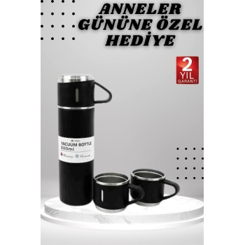 3 Bardaklı Termos Seti Anneler Gününe Özel Hediye Taşınabilir Sızdırmaz Isı Koruyucu - Lisinya