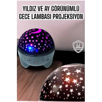 Gece Lambası Projeksiyon Görünümlü Şarjlı Yıldızlı Yuvarlak - Lisinya