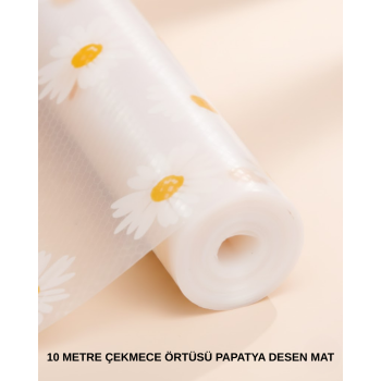 10 Metre Papatya Desenli Yapışmaz Kaydırmaz Çekmece Örtüsü - Lisinya