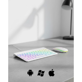 Türkçe Q Aydınlatmalı Klavye Mouse Seti Kablosuz Bluetooth Destekli - Lisinya