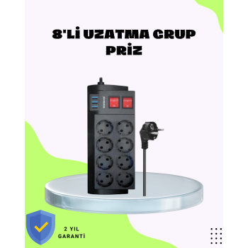 Termal Korumalı 8 Prizli 3 USB’li Uzatma Kablosu - Lisinya