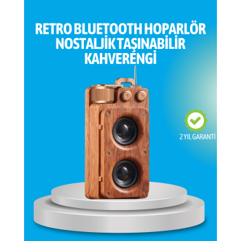 Retro Bluetooth Hoparlör Ahşap Görünümlü 5W Çift Stereo Ses - Lisinya