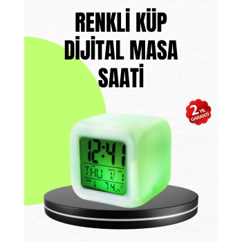 Gece Lambası Fonksiyonlu Renk Değiştiren LED Küp Dijital Saat - Lisinya