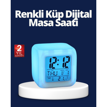 Renk Değiştiren LED Alarmlı Dijital Küp Masa Saati - Lisinya