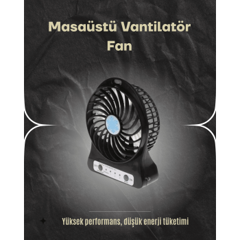 Şarjlı USB Fan – Masaüstü Mini Vantilatör, Taşınabilir, Işıklı, 3 Kademeli, Sessiz - Lisinya