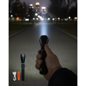 Yüksek Lümenli Şarjlı El Feneri 9000mAh Güçlü Işık ve Taşıma Çantalı Set - Lisinya
