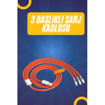 120W Silikon Metal Uçlu LED Işıklı 3 In1 Şarj Kablosu 1.2m - Lisinya