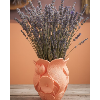 Turuncu Çiçek Desenli 3D Dekoratif Vazo Modern Masaüstü Aksesuar - Lisinya