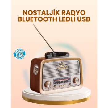 Eskitme Tasarımlı Ahşap Bluetooth Radyo LED Aydınlatmalı - Lisinya