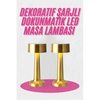Altın Rengi Masa ve Gece Lambası Dokunmatik Şarjlı Masa Lambası - Lisinya