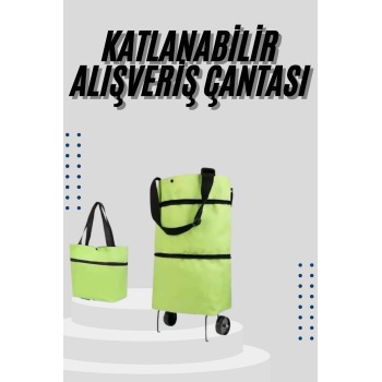 Katlanabilir Tekerlekli Çantalı Çarşı Pazar Arabası Alışveriş Çantası Piknik Çantası - Lisinya