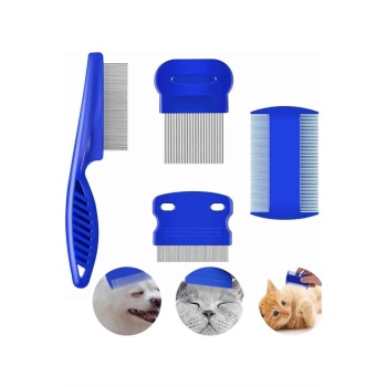 4lü Bit Pire Tarağı Set Kedi Köpek Evcil Hayvan Tüy Toplayıcı Mavi - Lisinya