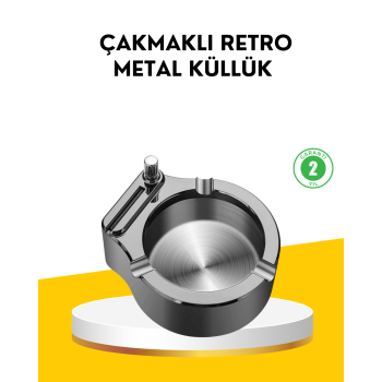 Çakmaklı Küllük Paslanmaz Metal Yuvarlak Tasarım - Lisinya