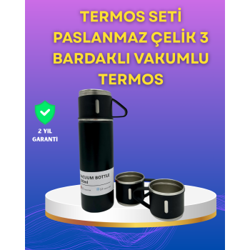 Çelik Termos Bardak Seti | 500 ml Kapasite, Kaymaz Taban, Hediye Kutulu - Lisinya