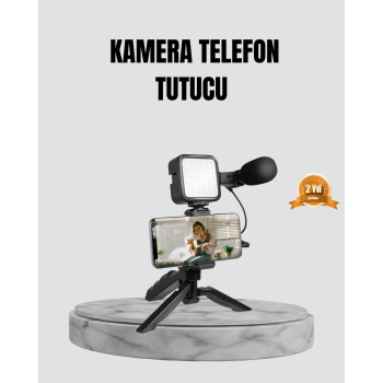 Telefon Video Çekim Kiti LED Aydınlatma Mikrofon Tripodlu Tam Set - Lisinya