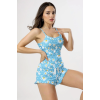 Papatya Baskılı Mavi Askılı Şortlu Pijama Takımı