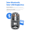 Bluetooth USB Çift Modlu Sessiz Mouse, Şeffaf Mıknatıslı Kapaklı, Type-C Şarjlı, DPI Ayarlı, Kablosuz 10m Çekim Mesafeli, Masaüstü Kısayol Tuşlu, Taşınabilir Şarjlı Mouse Beyaz ( Lisinya )