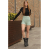 Zarif ve Şıklığı Bir Arada Sunan Yüksek Bel Krep Esnek Çimalı Çizgili Şort Su Yeşili ( Lisinya )